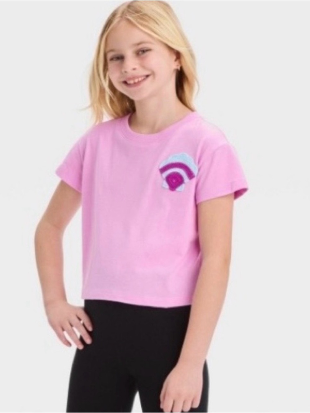 Girls' Short Sleeve Shell Applique Detail Boxy T-Shirt Cat & Jack Size Medium